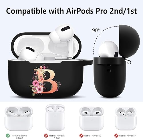Miniatura 10 de Funda con grabado de flores compatible con AirPods Pro (202320222019, 21era), funda protectora de silicona para AirPods Pro de 2 generación con