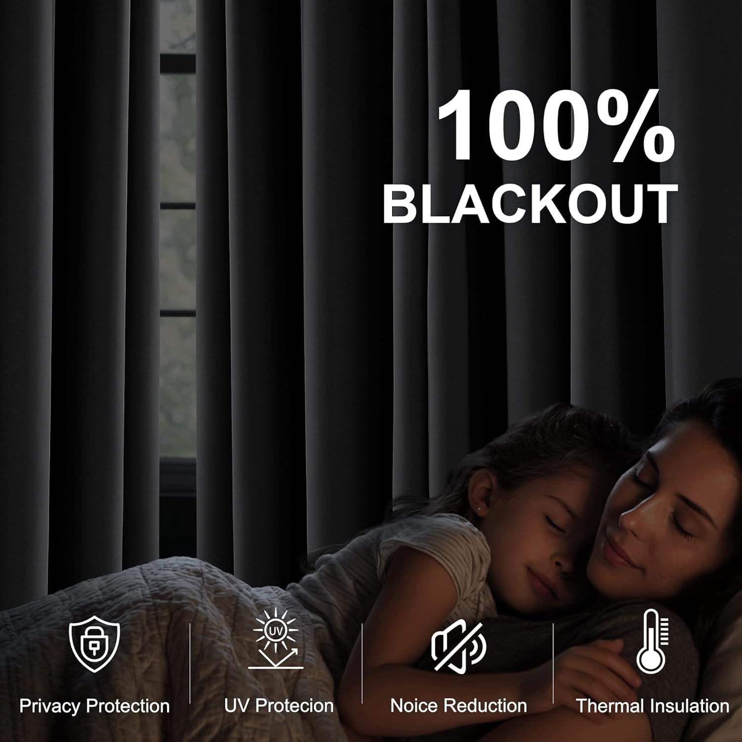 NICETOWN 100% Blackout Curtains 96 inches, Rod Pocket Thermal Insulated Window Treatment Sound Reducing for Living Room, Greyish White, W52 x L96, 2 Panels