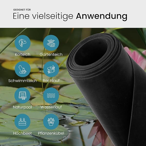 TeichVision Bâche EPDM de qualité supérieure pour bassin - Épaisseur : 1 mm - 1,5 m x 1 m - Film EPDM naturel noir - Particulièrement durable / convient également comme bâche de parterre surélevée - 5