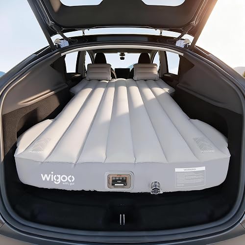 Wigoo 2026 Upgrade Air Mattress for Tesla Model Y [Click Self-Inflate, Home-Level Comfort] USB-C Charging Built-in Air Pump & Ergonomic Design with 2 Pillow, Camping for Tesla Model Y 2020-2026