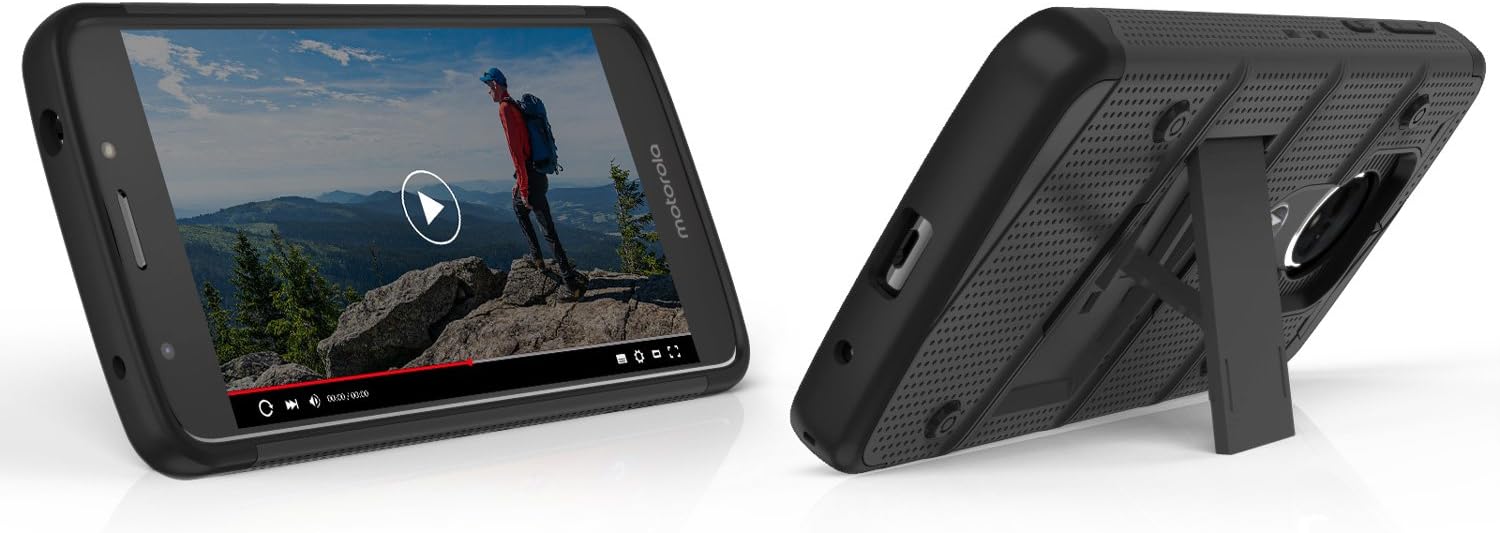 ZIZO Bolt Series Motorola Moto e5 Supra Case Military Grade Drop Tested with Tempered Glass Screen Protector Holster e5 Plus Black