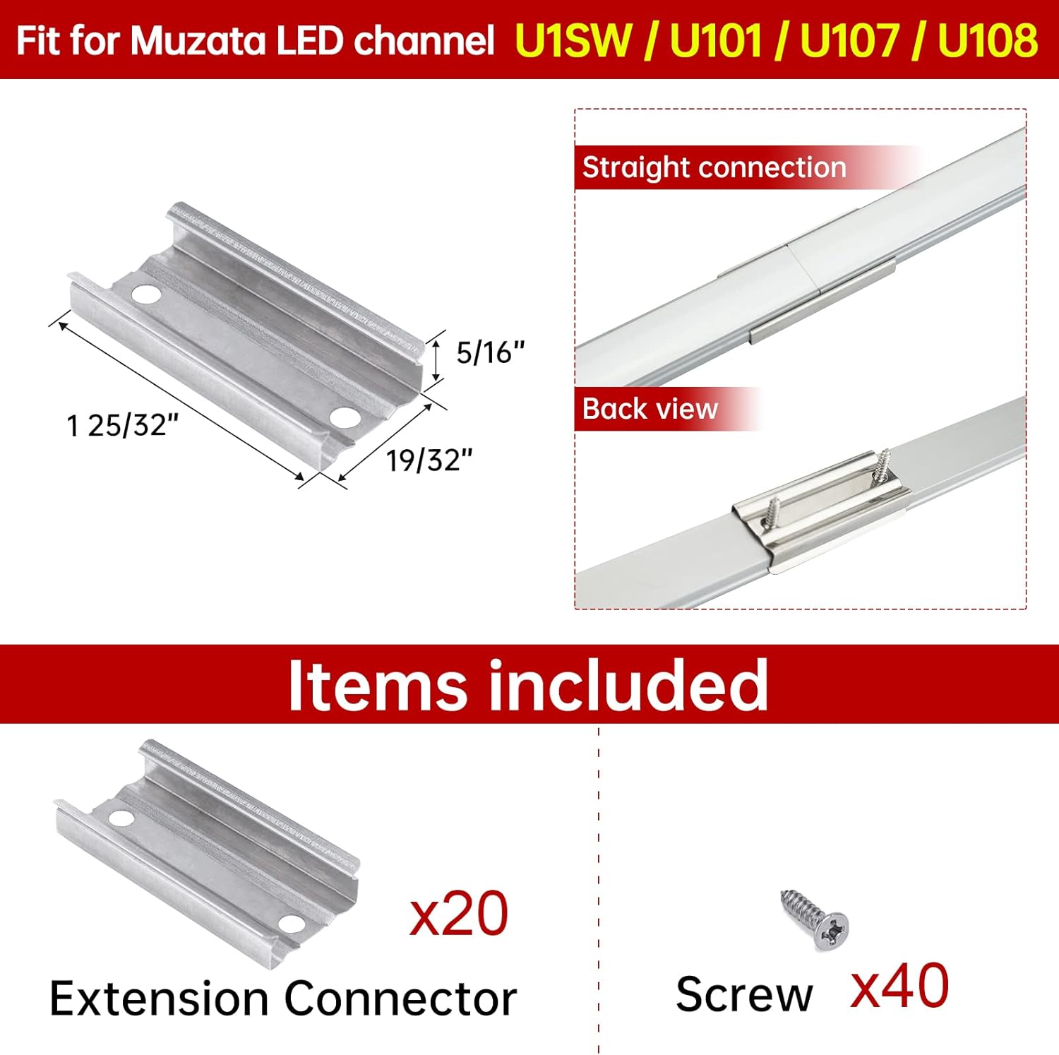 Muzata 20PACK Extension Connectors Bundle 10Pack 3.3ft/1M Black LED Channel System with Milky White Cover Lens
