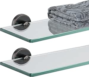 JQK Bathroom Glass Shelf, Tempered Glass Shower Storage 8