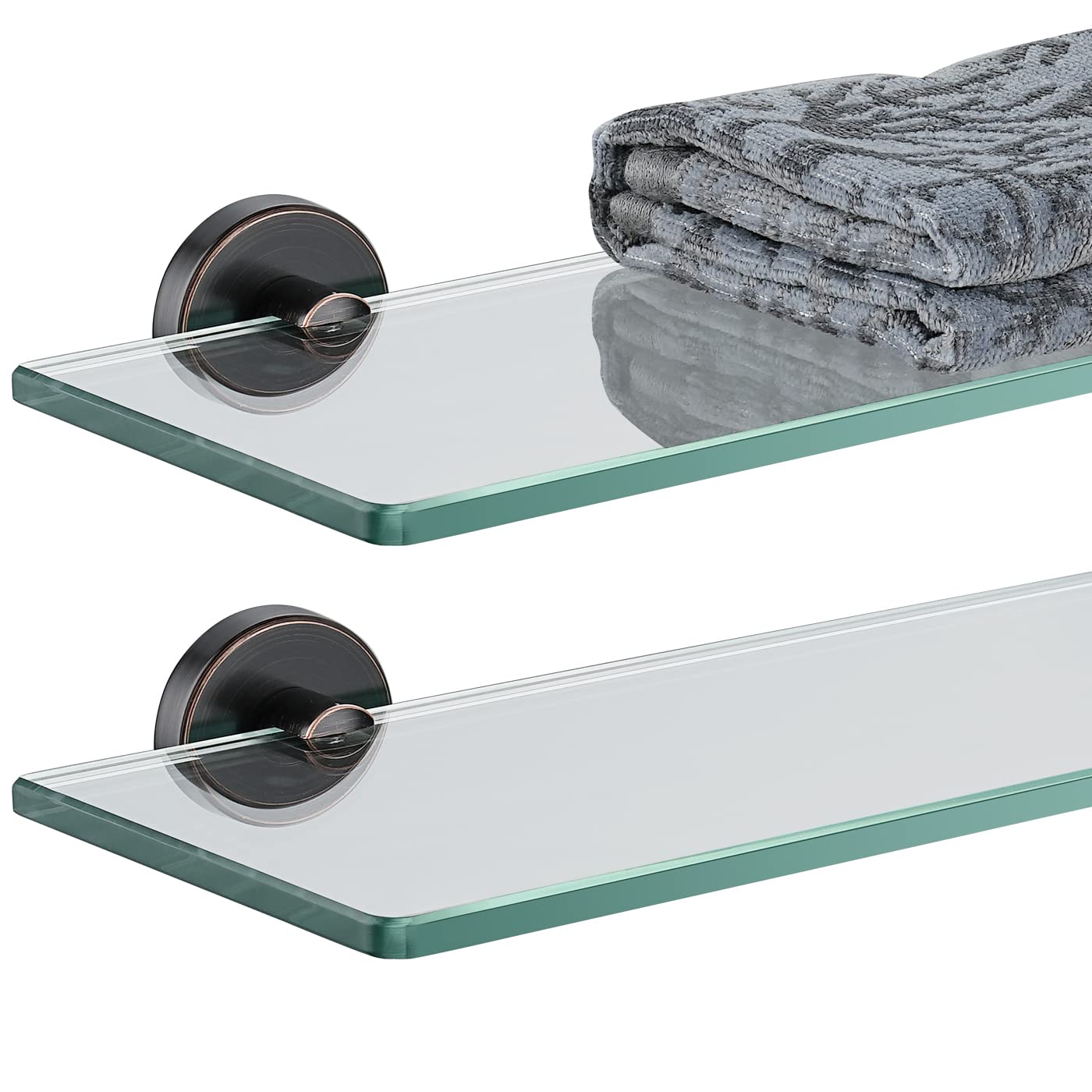 JQK Bathroom Glass Shelf Oil Rubbed Bronze, Tempered Glass Shower Storage 16 by 5 inches, 304 Stainless Steel ORB Wall Mount 2 Pack, TGS101L16-ORB-P2