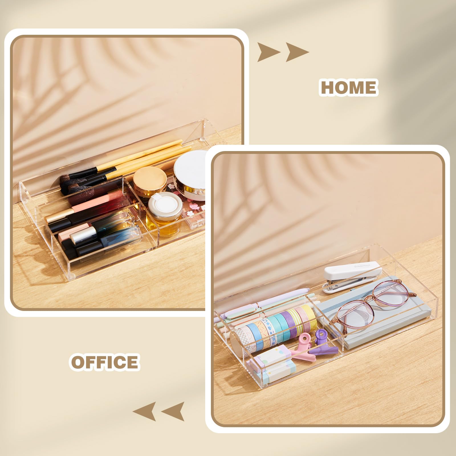 Briwooody Organizador acrílico para cajones de escritorio de 11 x 6.1 x 1.38 pulgadas, organizador de bandeja de almacenamiento para bolígrafos, papelería, escritorio, oficina, baño, cocina