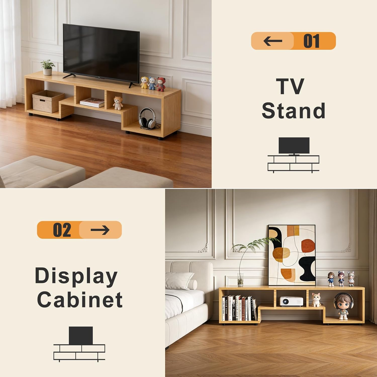 Lightdot TV Stand for TVs up to 55'', Modern Entertainment Center with Open Storage Large Capacity for Collection, Media TV Table Console for Living Room/Bedroom/Sofa Cabinet, Easy Assembly - Walnut