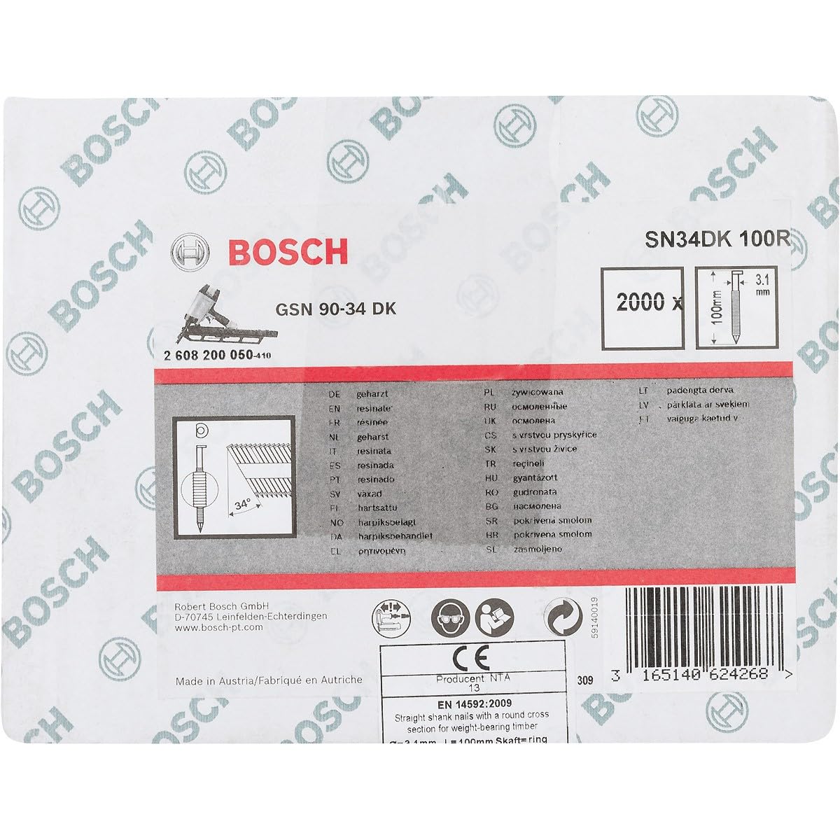 Clou en bande tête SN34dk Bosch 2608200050 brillant 3.1 x 100 mm pour bois