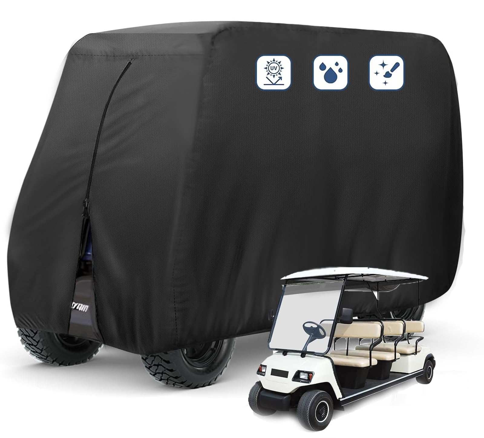 FLYMEI Golf Cart Cover Waterproof, 420D Fabric Universal Fits for Most Brand 2/2+2/4/4+2 Passengers Yamaha, Honda, Club Car, EZGO Golf Cart