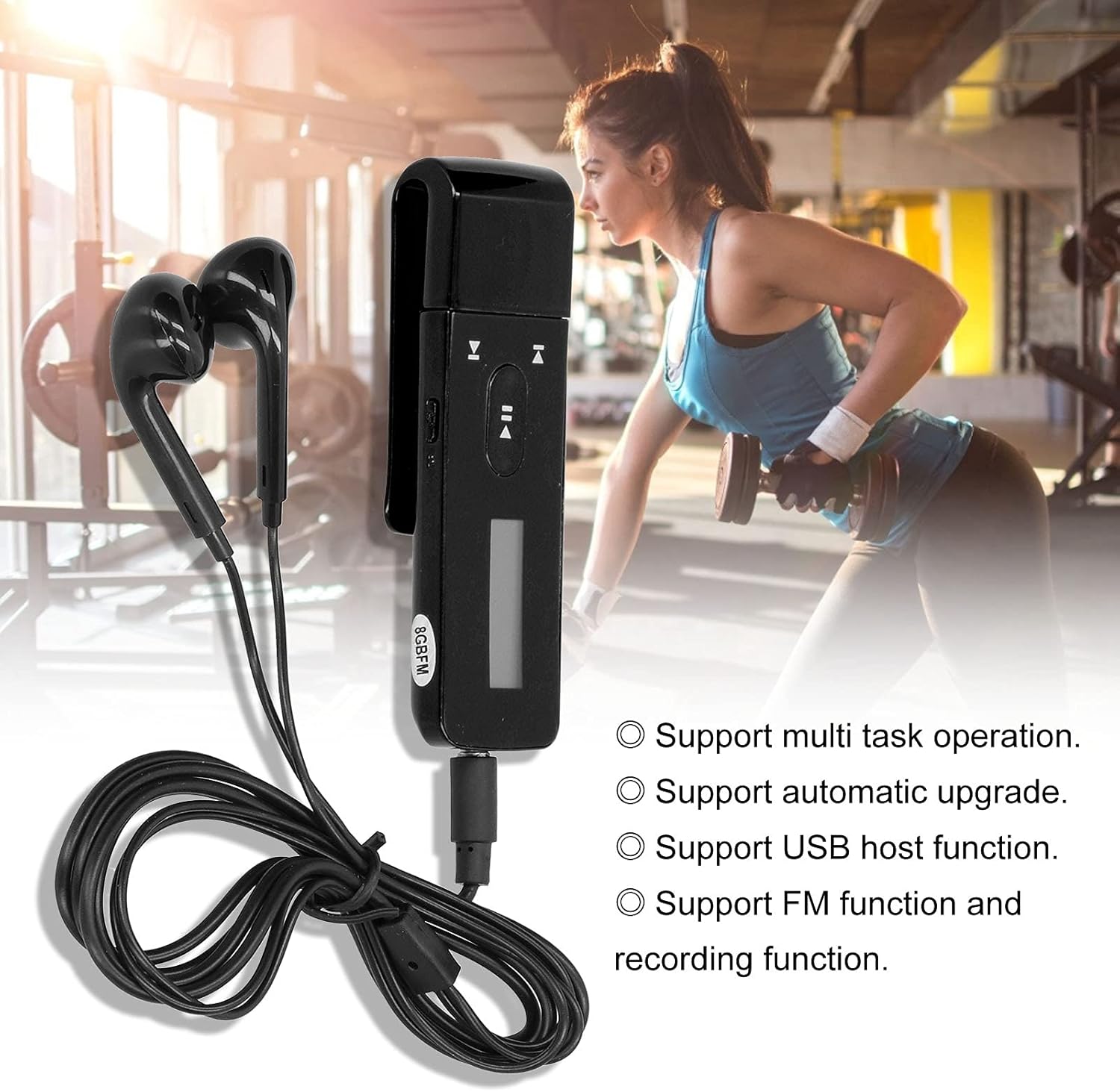 Acogedor Clip MP3 Player, Portable Mini USB 8GB Music Player Support FM Radio Voice Recorder, with Earphone, for Running(Black) : Toys & Games