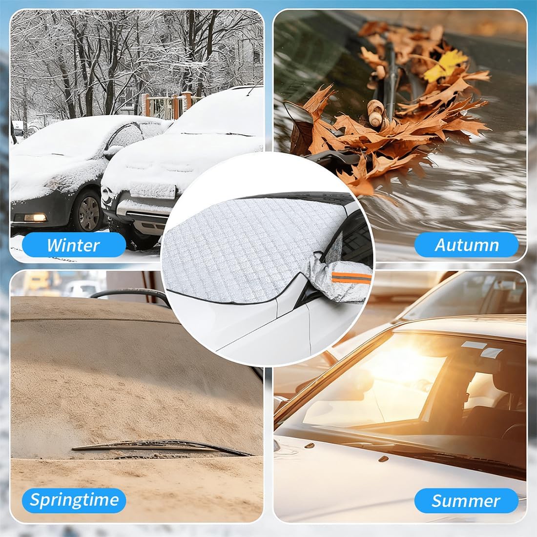 4-Layer Magnetic Windshield Cover for Car, 2026 Windshield Frost Protector Cover, Universal Magnetic Snow Cover with Side Window and Rearview Mirror Protector, for Most Cars, Suv, Truck (SUV Fit)