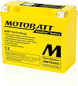 MotoBatt MBTX20U 12V 22.5 Amp 335 CCA Factory Activated Maintenance Free QuadFlex AGM Battery