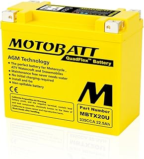 MotoBatt MBTX20U (12V 22.5 Amp) 335 CCA Factory Activated Maintenance Free QuadFlex AGM Battery
