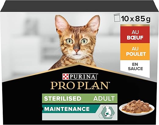 Purina Pro Plan – Comida húmeda para gatos adultos esterilizados Purina Pro Plan Maintenance carnes en salsa 10 x 85 g. 850 g