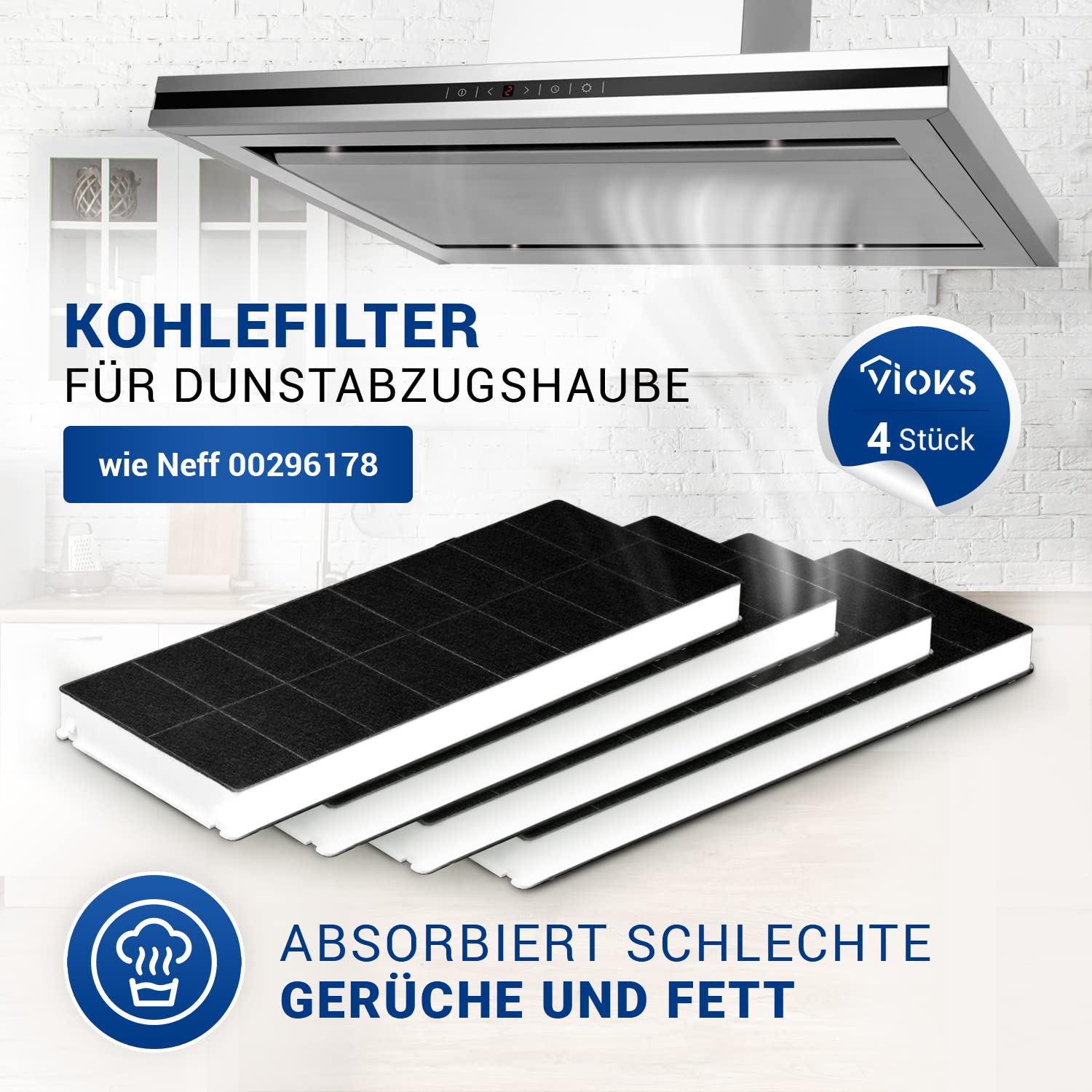 Filtro Carbone Attivo per Cappa Aspirante Cucina 425 x 170 x 30 mm 00296178 296178 per Bosch per Siemens per Neff Garanzia di 10 Anni - MONTERAL