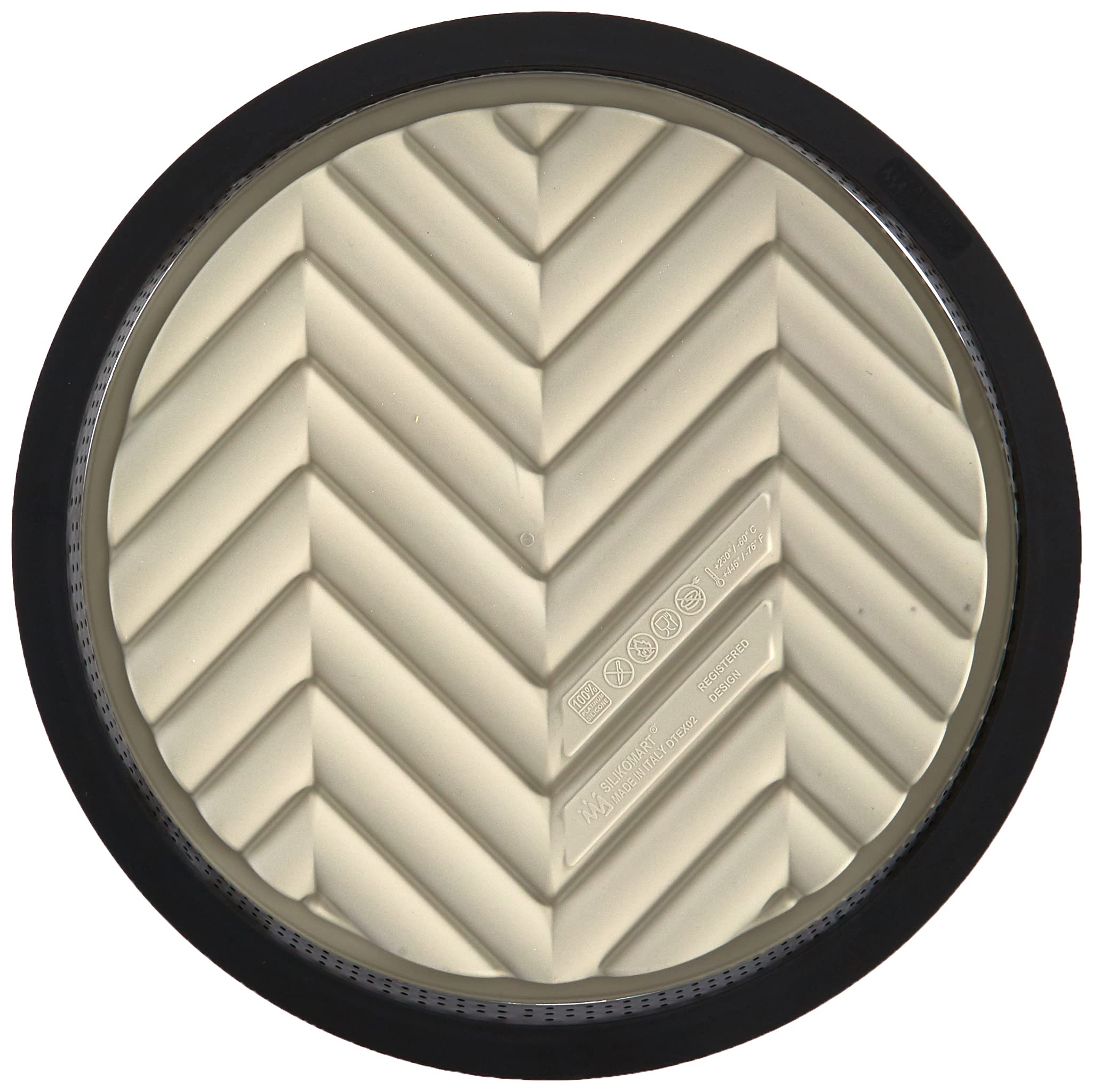 silikomart | KIT TARTE GRAFIQUE, Set with Microperforated Ring + Decorative Mat, TPLUS Ring Ø 250 mm h 20 mm, Decorative Silicone Mould Ø 230 mm h 20 mm, Made in Italy