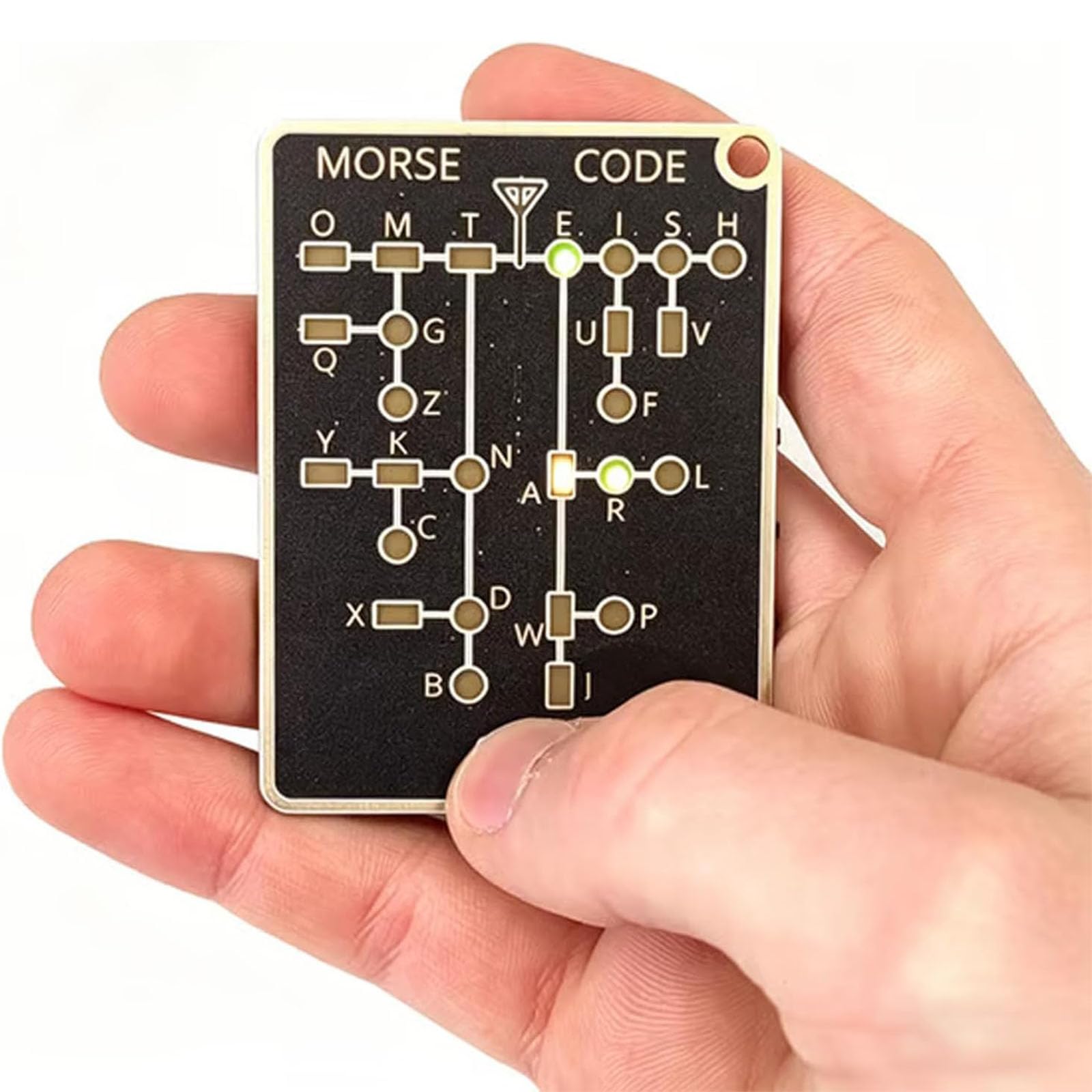 Morse Code Trainer Card Pro, Interactive Morse Code Learning Device, Real Time Decoding LED Signal Sound Modes, Portable Telegraph Practice Kit, Record Playback Gadget for Adults Beginners (1pcs) — view 2