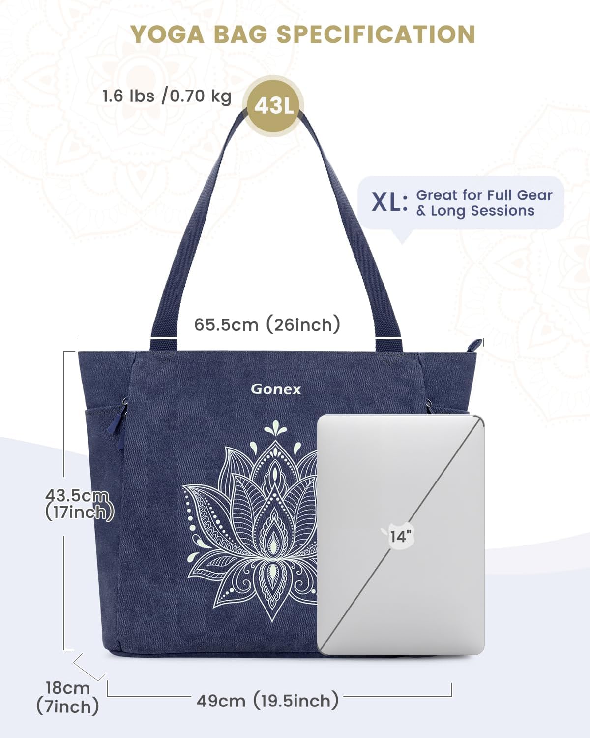 Gonex Yoga Mat Bag, Large Tote Bag with Multi Pockets for Women Men, Canvas Mat Carrier, Full Zipper Easy Access for Pilates Gym Travel - Image 5