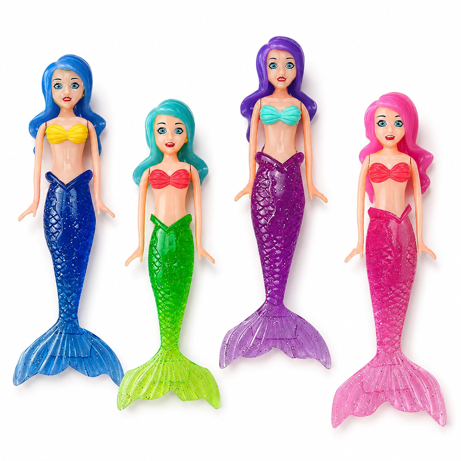 Wexrinqa 4 Pcs Mermaid Bath Toy,Crystal Sinking Mermaid Bath Toys,Pool Diving Toy Set,Indoor Water Pool Games & Bathing Fun Gift Set for Underwater Swim Training