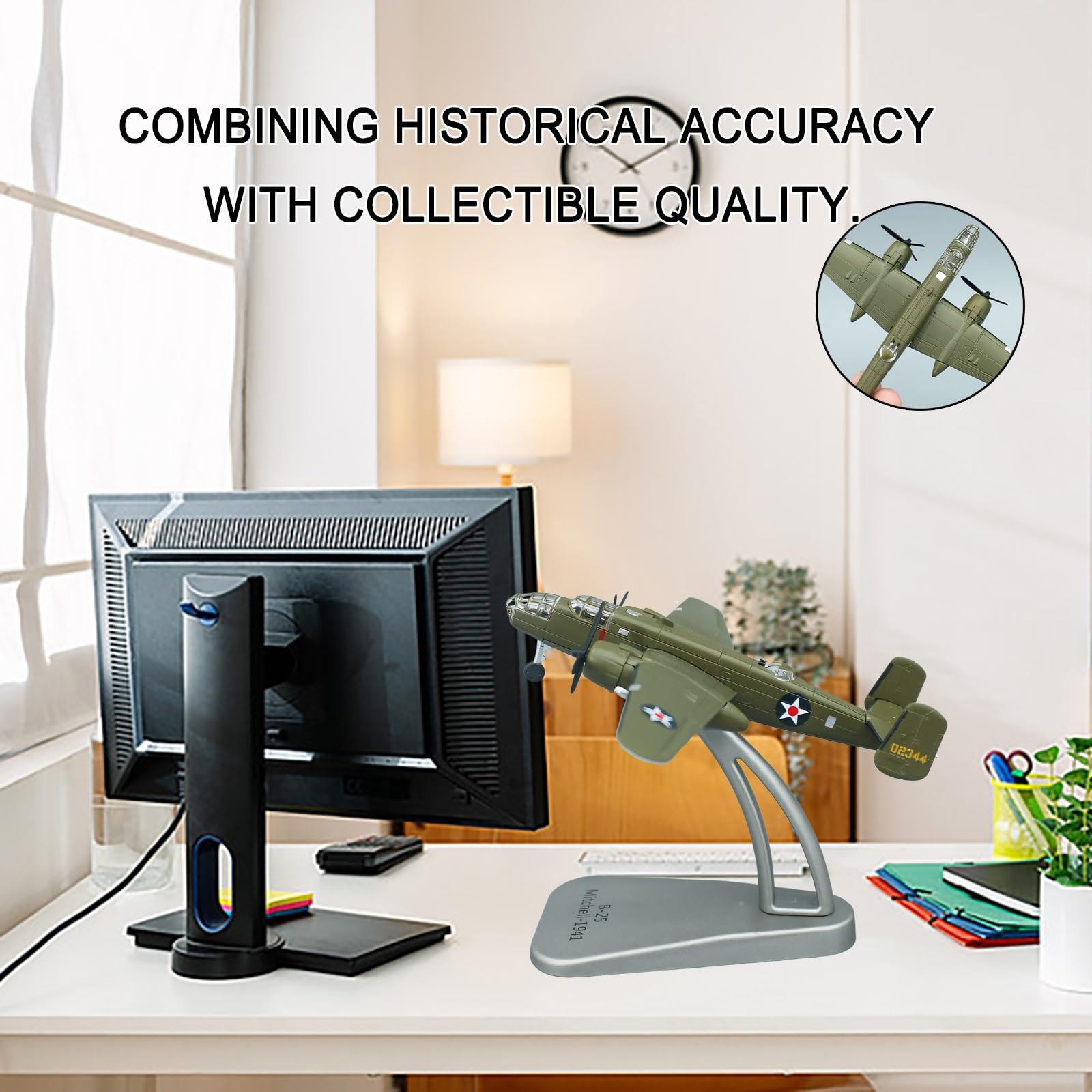 Modello Bombardiere Militare Lega Metallo B-25 in Scala 1:144 Eliche rotanti, espositore, Edizione Collezione Perfetto for Gli Appassionati di Aviazione, mostre scientifiche e Decorazioni
