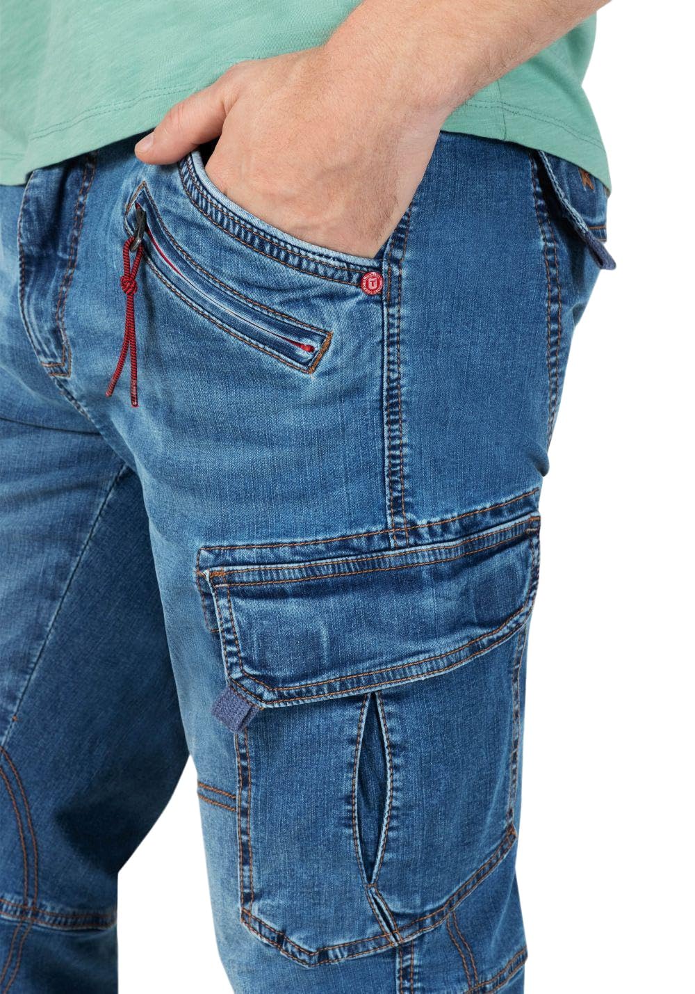 Timezone Herren 3/4 Cargo Jeans Loose MILESTZ Short Mid Waist Loose Fit - Blau | Baumwolle | Viel Stauraum durch seitliche Cargotaschen mit Patten | Normal Fit | unifarben | atmungsaktiv | Reißverschluss