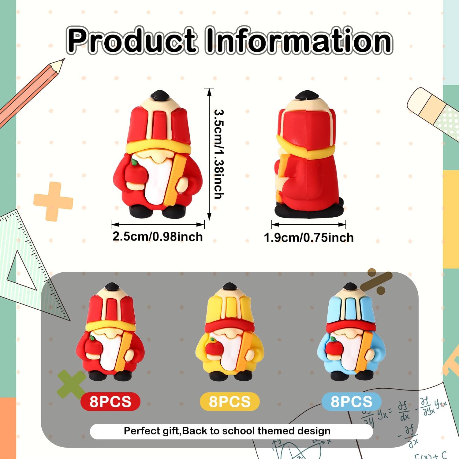 Lyreh 24pcs Tiny Back to School Gnomes, PVC Material Miniature Gnomes Small Mini Back to School Decorations for Seasonal Home Decor Classroom Decoration(Blue, Red, Yellow) image 2