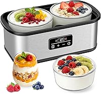 cewajbaa Yogurt Maker with 2 Glass Containers - Adjustable 68-127°F Temp, 48Hr Timer, Auto Shut-Off for Homemade Probiotic Yogurt