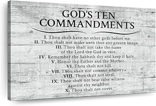 Ten Commandments Gray Canvas - 1 Panel Ten Commandments Wall Decor - Religious Artwork - Ten Commandments Wall Art - 12" X 8"