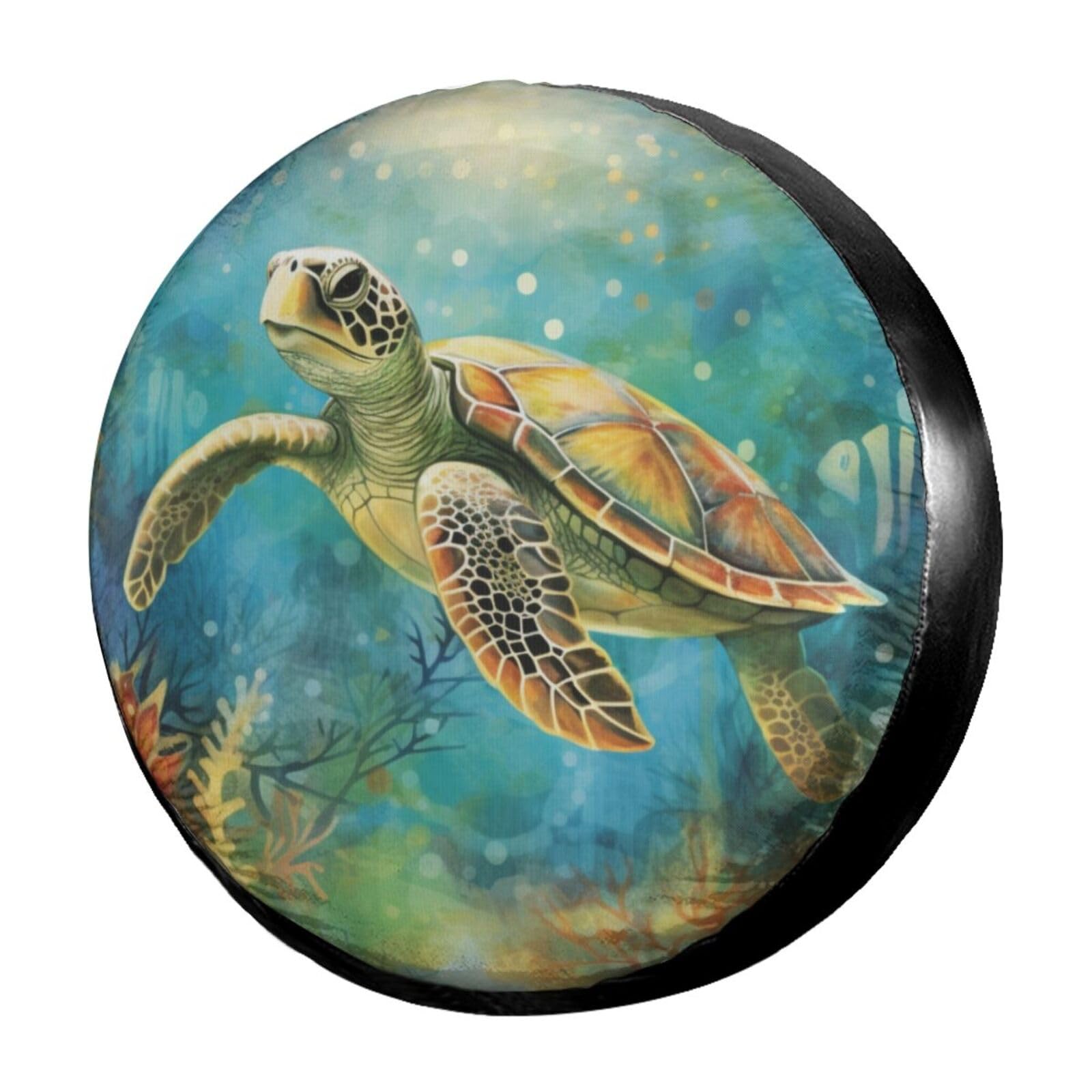 Blue Sea Turtle Spare Tire Cover Waterproof Dust-Proof UV Sun Wheel Tire Cover Fit for Jeep,Trailer, RV, SUV and Many Vehicle 17 Inch