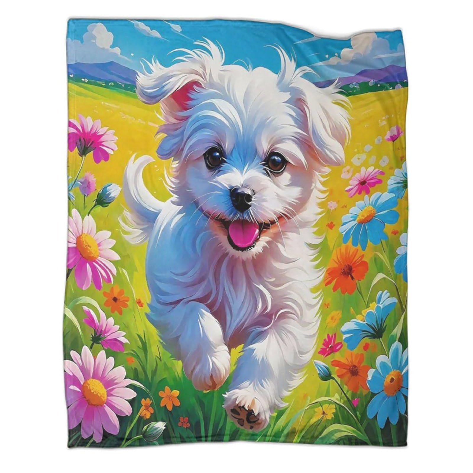 Couverture flanelle 3D motif Maltais un cadeau doux pour petit et grand