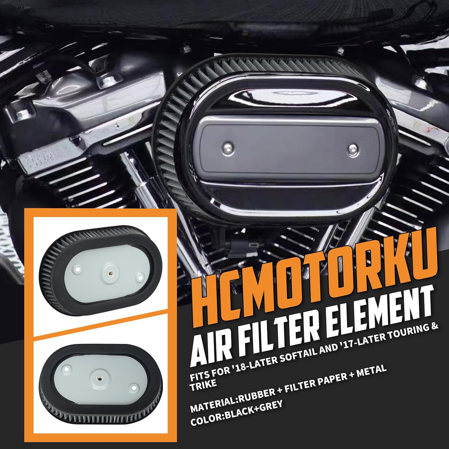 Motorcycle Air Filter Replacement Air Cleaner Element Fit for Harley Softail Fat Street Bob FXDB Touring Road Street Glide 2018-2024 (Grey)