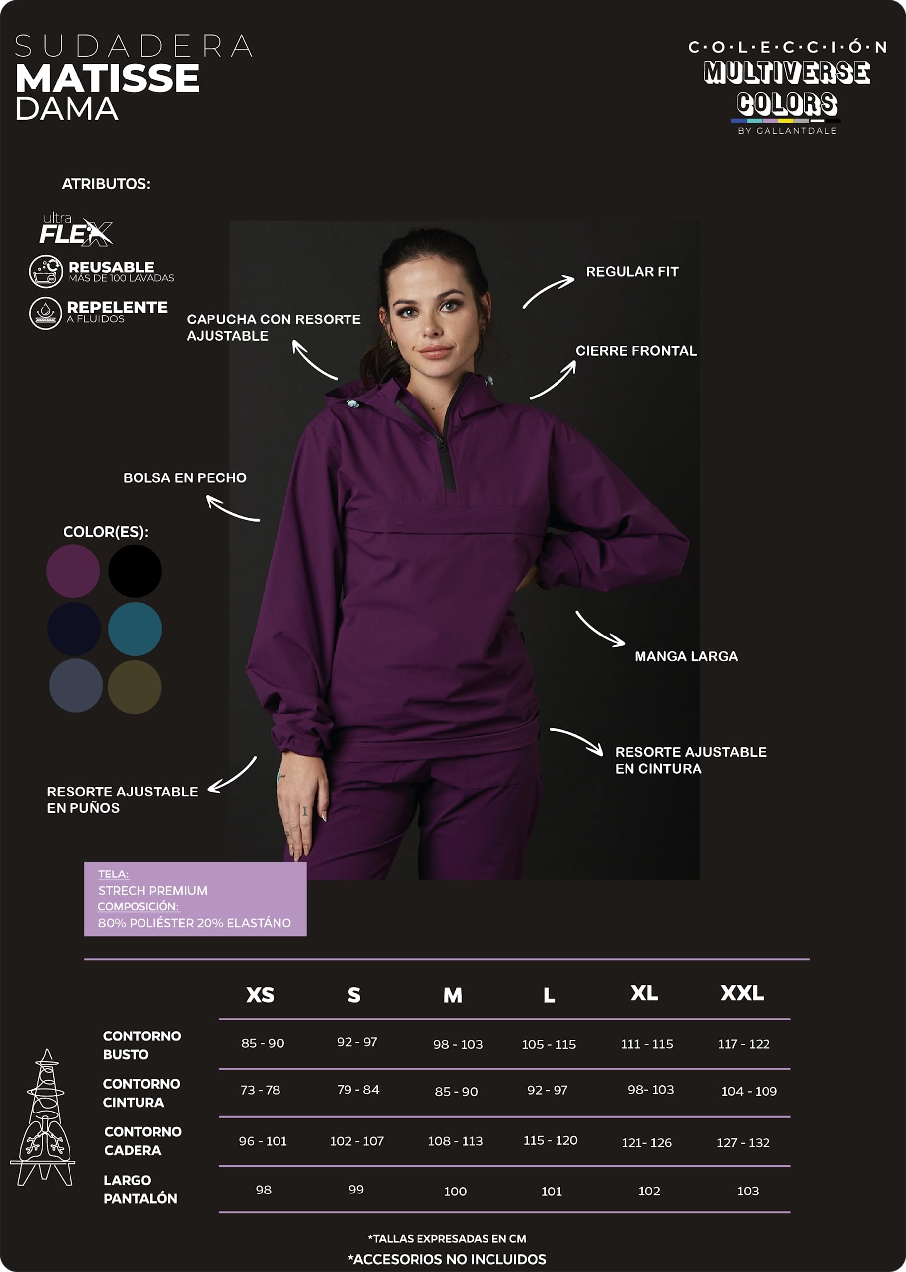 GALLANTDALE Sudadera Sanitaria De Trabajo Matisse Mujer Repelente Resistente Ultra Flex Reutilizable Médico Doctora Veterinaria Odontologa