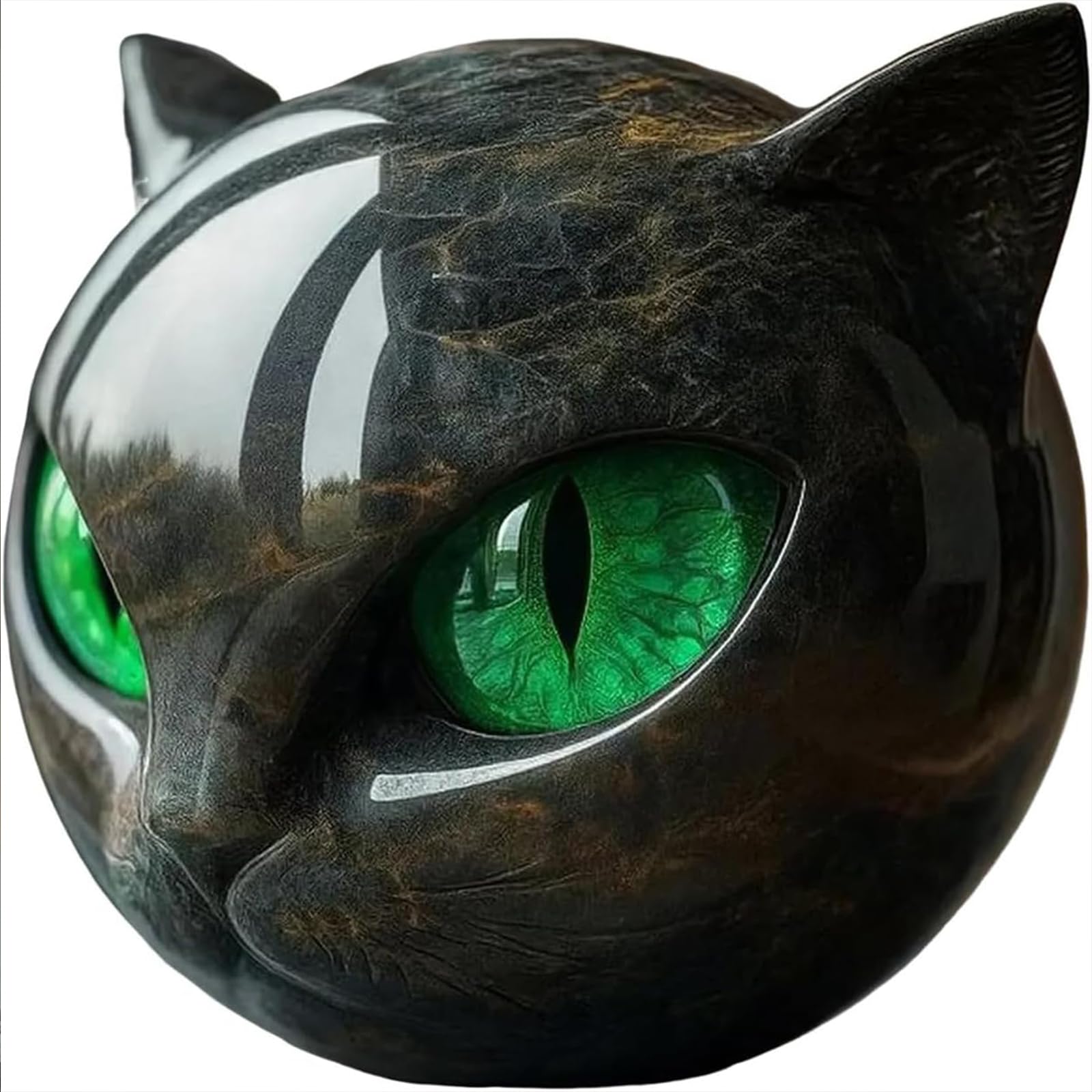 Generico Statuetta in pietra raffigurante un gatto nero, realizzata a mano in resina effetto marmo con occhi color ambra, regalo decorativo per amanti dei gatti e collezionisti. (Green)