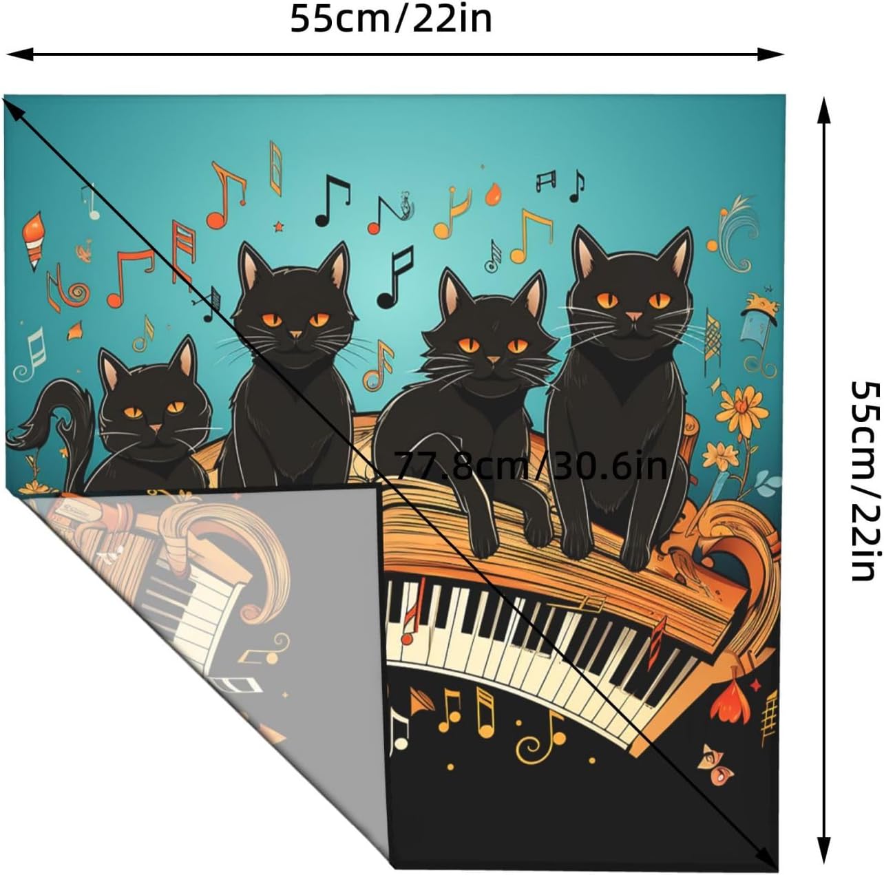 Square Silk Bandanas for Men Women 22''x 22''Satin Head Scarves Novelty Head Wrap Cats lying on the piano keyboard Handkerchief