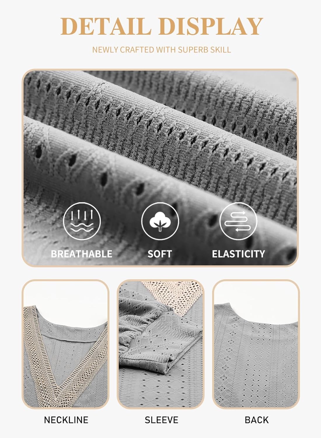 Eytino Womens Plus Size Tops Lantern Long Sleeve Lace V Neck Dressy Casual Blouse Loose Tunic Shirts(1X-5X) - Image 5