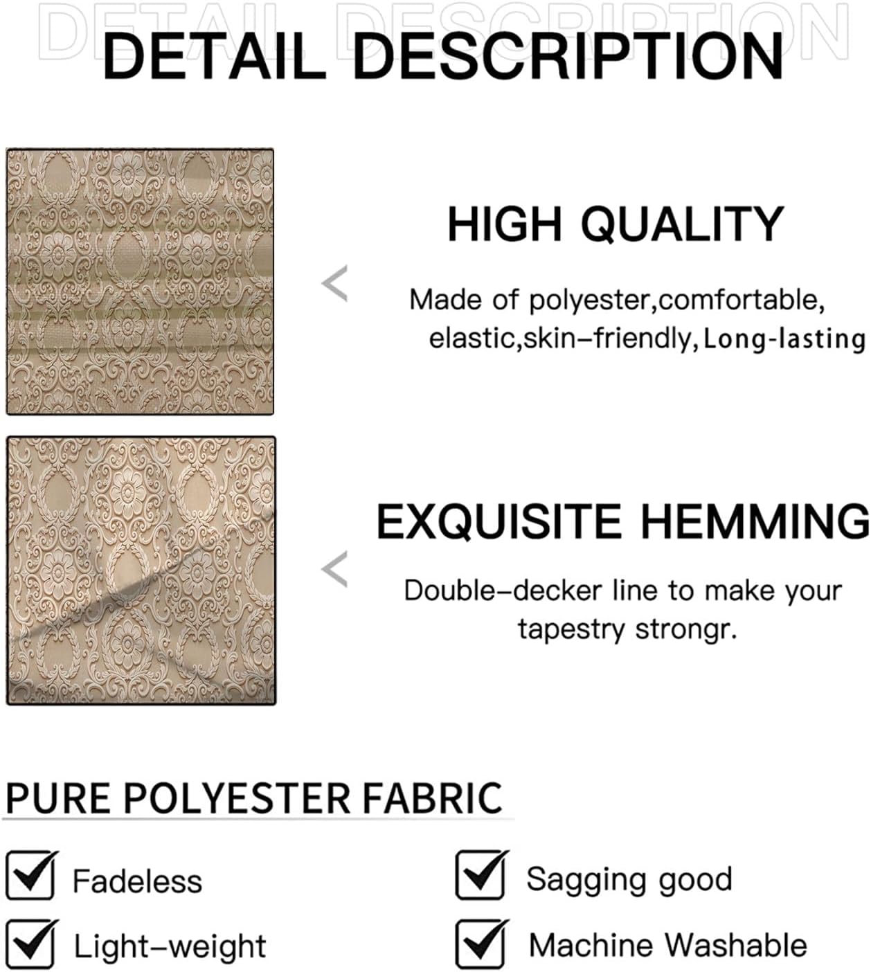 JRISEMECY Classical Damascus Relief Tapestry Wall Hanging Elegant Flowers And Vines Wall Art | Beige Tapestries Decor For Bedroom Living Room Dorm Home Aesthetic Decoration 40 X 30 Tapestry image 4
