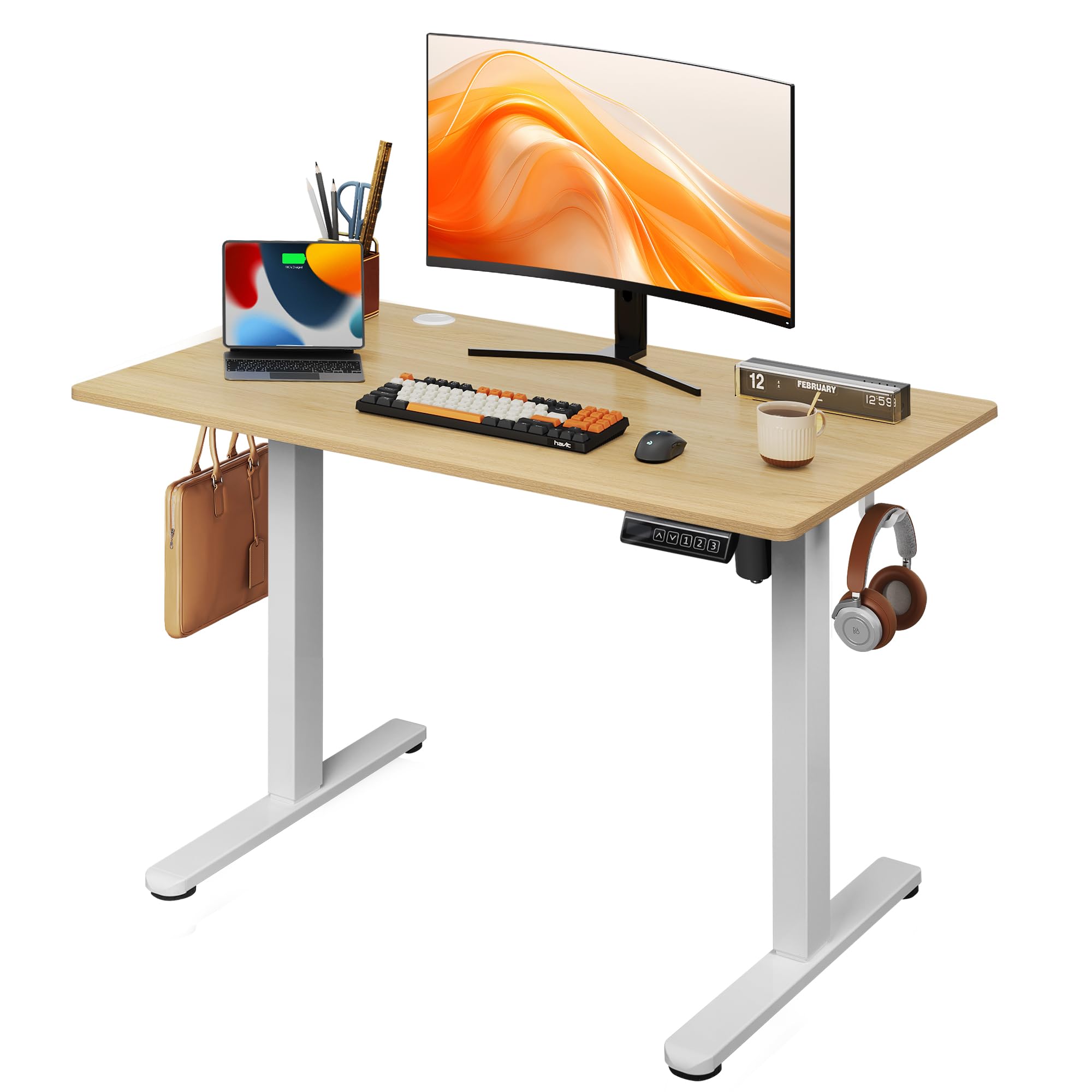 DEVAISE Bureau électrique réglable en Hauteur 100x60 cm, Bureau Assis-Debout avec Moteur Silencieux, Hauteur Réglable de 72 à 120cm, Table Informatique Ergonomique pour Bureau et Télétravail,Chêne