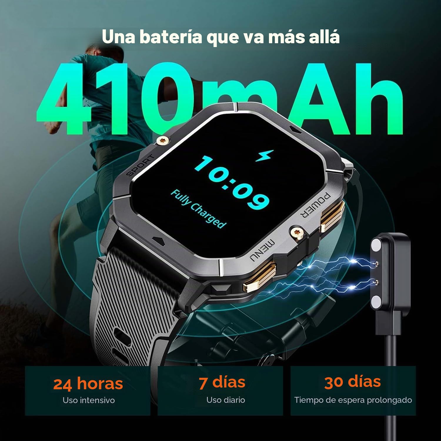 OBA Oukitel BT101 - Reloj Deportivo de 2,02 Pulgadas, 100 Modos Deportivos, Resistente al Agua 5 ATM, notificaciones, pulsómetro, podómetro, 410 mAh, Color Verde, Verde, Media, Rugged