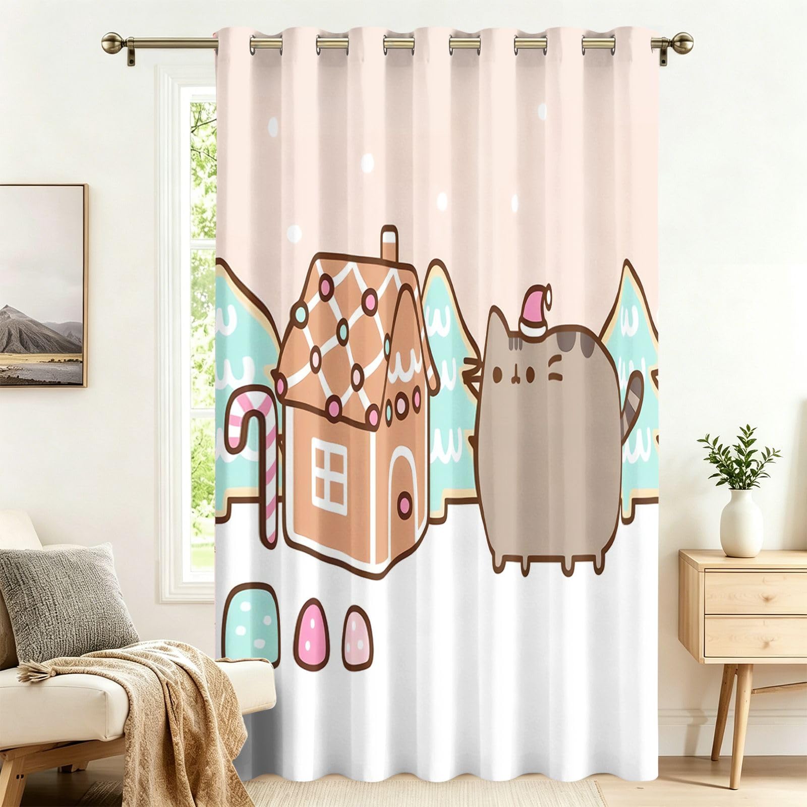 Fadaing Cute Cartoon Cats Blackout Curtains with Eyelets, 1 Piece, Extra Wide Living Room Door Curtain, 220 x 300 cm, Privacy Screen, Opaque, Patterned, Against Heat, Darkening Room Divider