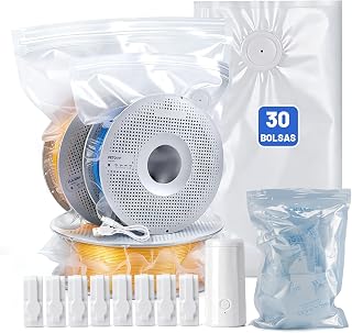 AGPTEK 3D Filament-Vakuum-Aufbewahrungsset 30er-Pack (30x34 cm & 33x38 cm) | Vakuumversiegeltes Set mit 500-mAh-Elektropumpe und Silikagel-Trockenmittel für PLA, ABS & PETG (PA+PE)