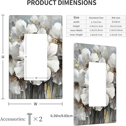 Miniatura 4 de Blanco Gris Floral Con Oro 2 Gang Doble Rocker Placa De Pared Flor Acuarela Interruptor De Luz Cubierta Decorativa Enchufe Tapas Para Tomacorrientes
