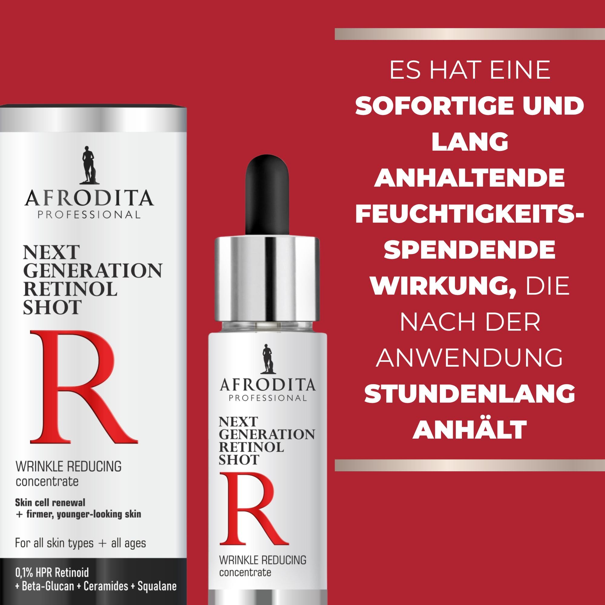 Afrodita Professional Next Generation Retinol Shot Gesichtsserum 0,1% HPR Retinoid Anti-Falten Serum gegen Linien Poren & Pigmentflecken mit Ceramiden Beta-Glucan Squalan parfumfrei 30 ml