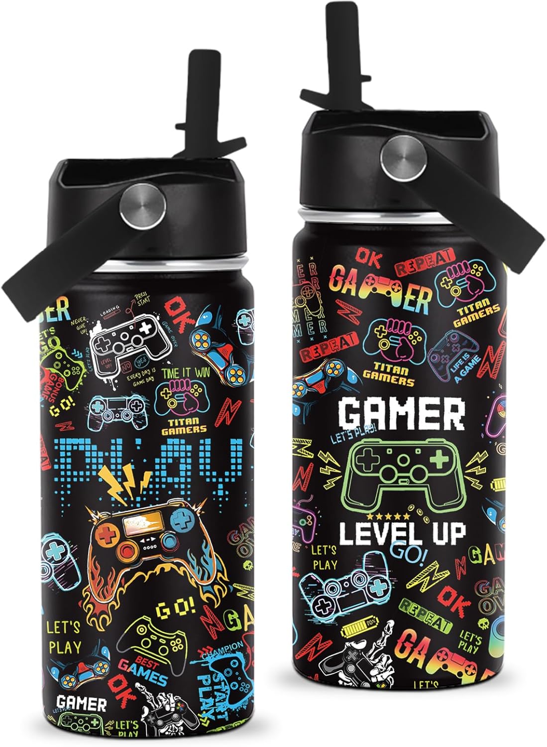 Gaming Gifts for Gamer Boys, 16oz Game Water Bottle for Kids, Gaming Controller Insulated Stainless Steel Tumbler, Birthday Gifts for Gamer Boys Kids Teen Adults Gamings Cup