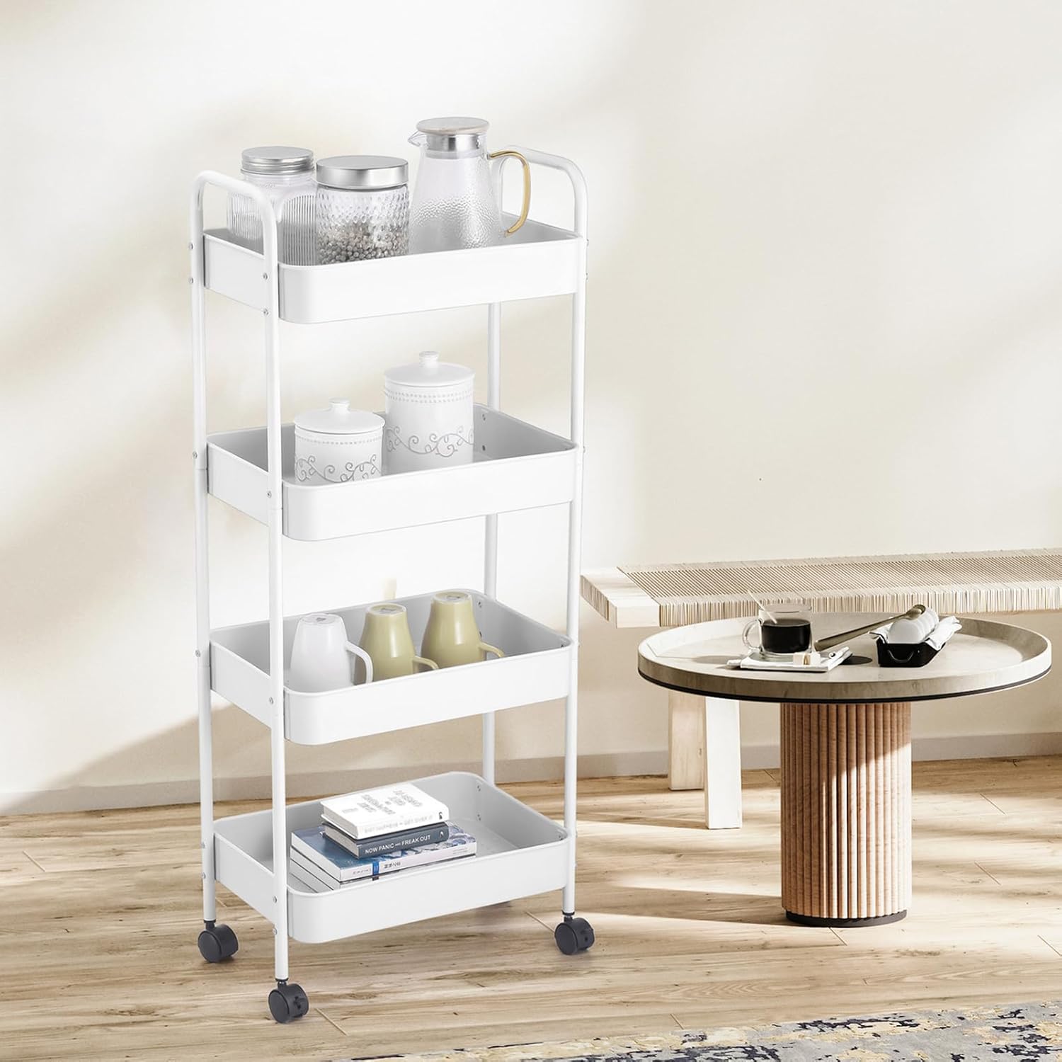 3-Tier Rolling Storage Cart with Wheels, 30.7H x 17.7W x 11.8D inches, (Pink 4 Tier)