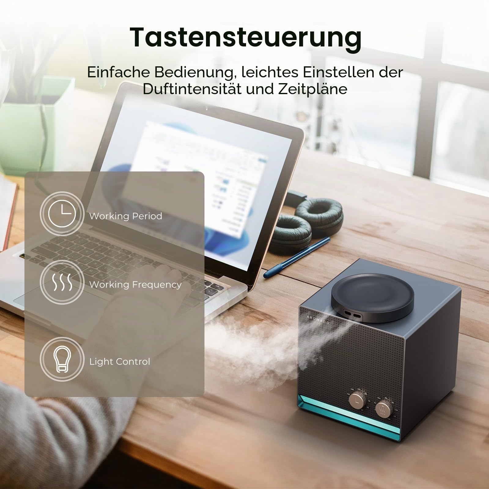 AROMADD Wasserloser Duftdiffusor für Zuhause, Kaltluft-Technologie | Einstellbare 8 Timer, 9 Duftstufen, Hotel Collection Diffusor für Zuhause & Büro, Schwarzes Titan