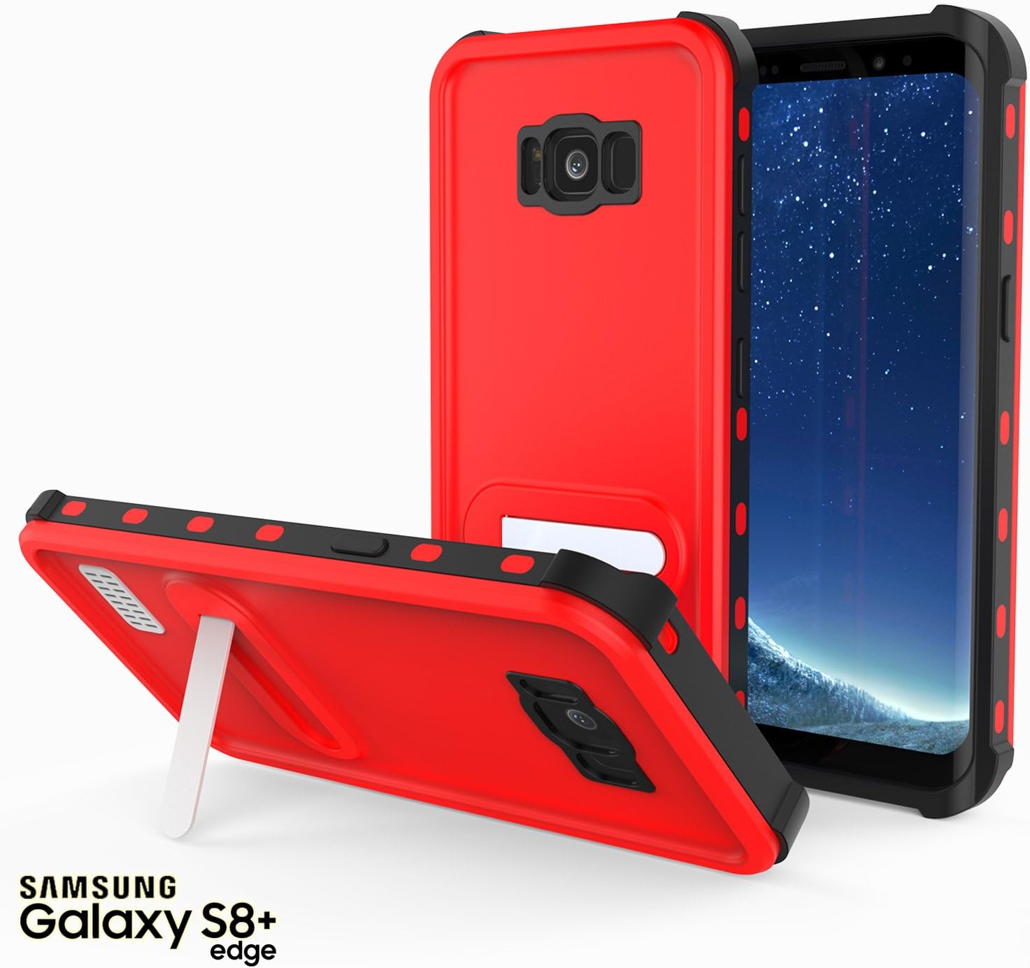 Galaxy S8 Plus Waterproof Case, Punkcase [KickStud Series] [Slim Fit] [IP68 Certified] [Shockproof] [Snowproof] Armor Cover W/Built-in Kickstand + Screen Protector for Samsung Galaxy S8+ [RED]