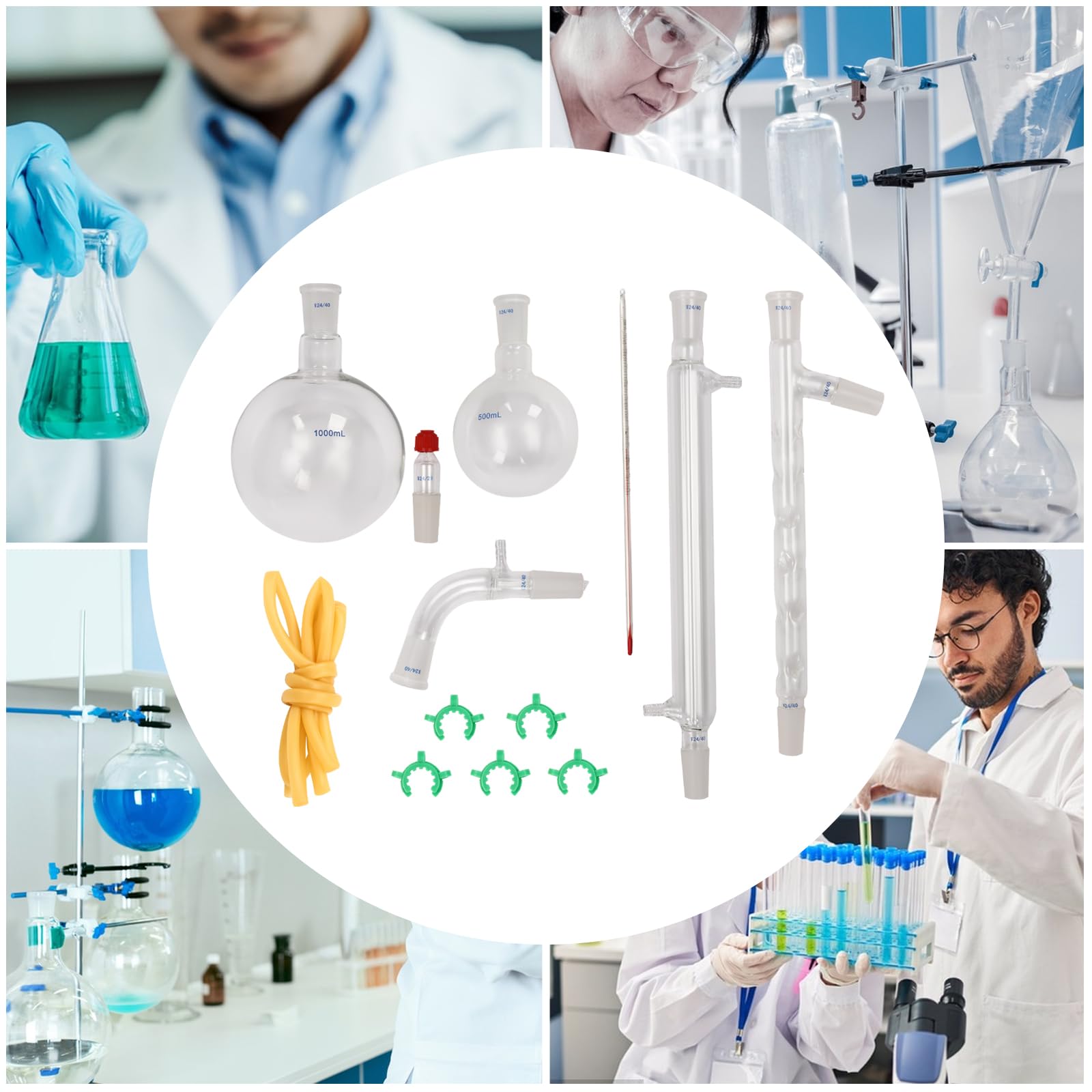 Chemielabor Glaswaren-Set, 250–1000 ml, 32 Stück, 24/40, Chemie, Glaswaren, Destillation, Labor, Glaswaren, Laborglaswaren, Chemie, Glaswaren für Destillationen, Trennung, Reinigung