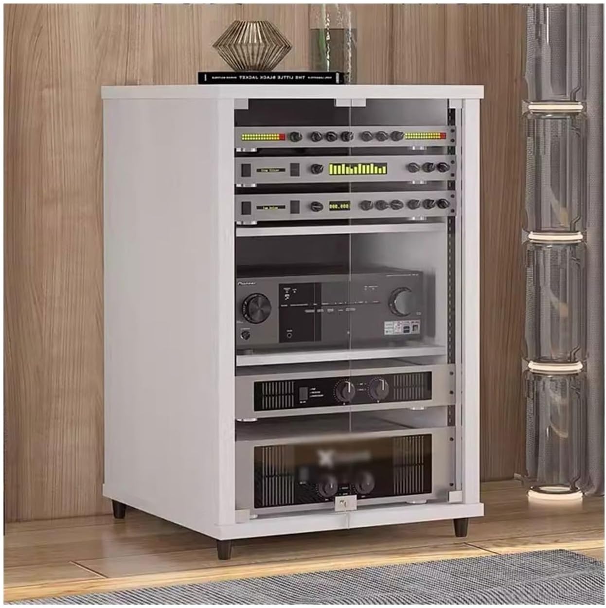 Speaker Stand Stage Sound Equipment Audio and Video Amplifier Rack Aviation Cabinet Solid Wood Multi-Layer Board Amplifier Cabinet Speaker Bracket(White,55 * 57 * 80cm)