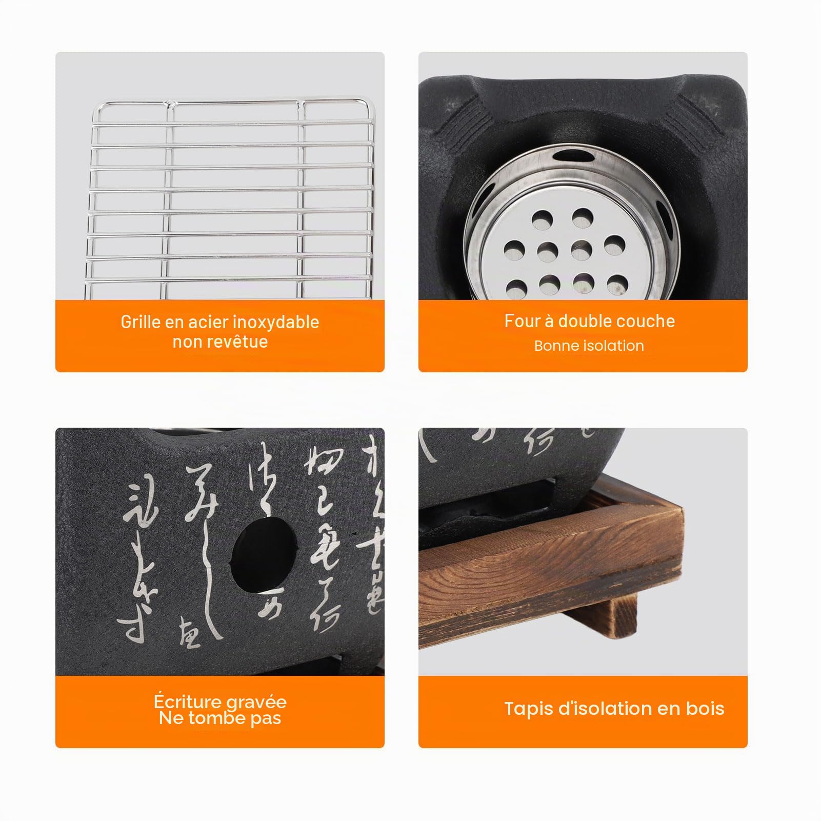 Grill de Japonais avec Design carré Portable, Barbecue, Poêle à Charbon de Bois pour Outil de Barbecue Domestique – 2 Tailles Disponibles (16,5x14,5 cm / 6,5x5,7 pouces)