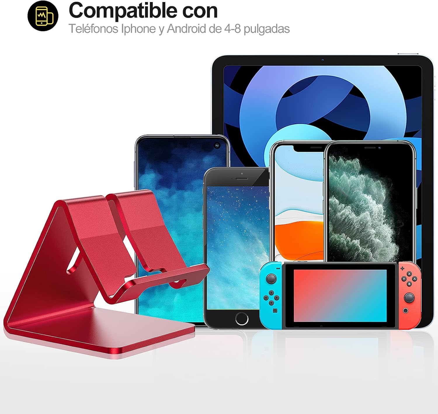 Desk Cell Phone Stand Holder Aluminum Phone Dock Cradle Compatible with Switch, All Android Smartphone, for iPhone 12 11 Pro Xs Xs Max Xr X 8 7 6 6s Plus 5 5s 5c, Accessories Desk (Red) : Cell Phones & Accessories