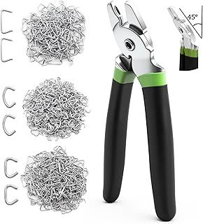 300 Pcs Hog Rings with Bent Hog Ring Pliers Kit 3/4" 1/2" 3/8" Galvanized Hog Rings for Bagging、DIY Craft、Furniture、Animal Pet Cages、Ropes